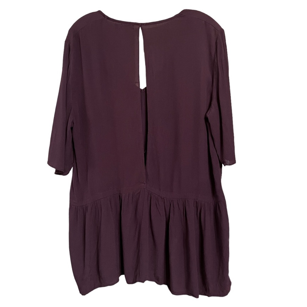 Anthro Kimchi Blue Plum Purple Low V Neck Open Back Peplum Hem Boho Top Sz L - Picture 3 of 11